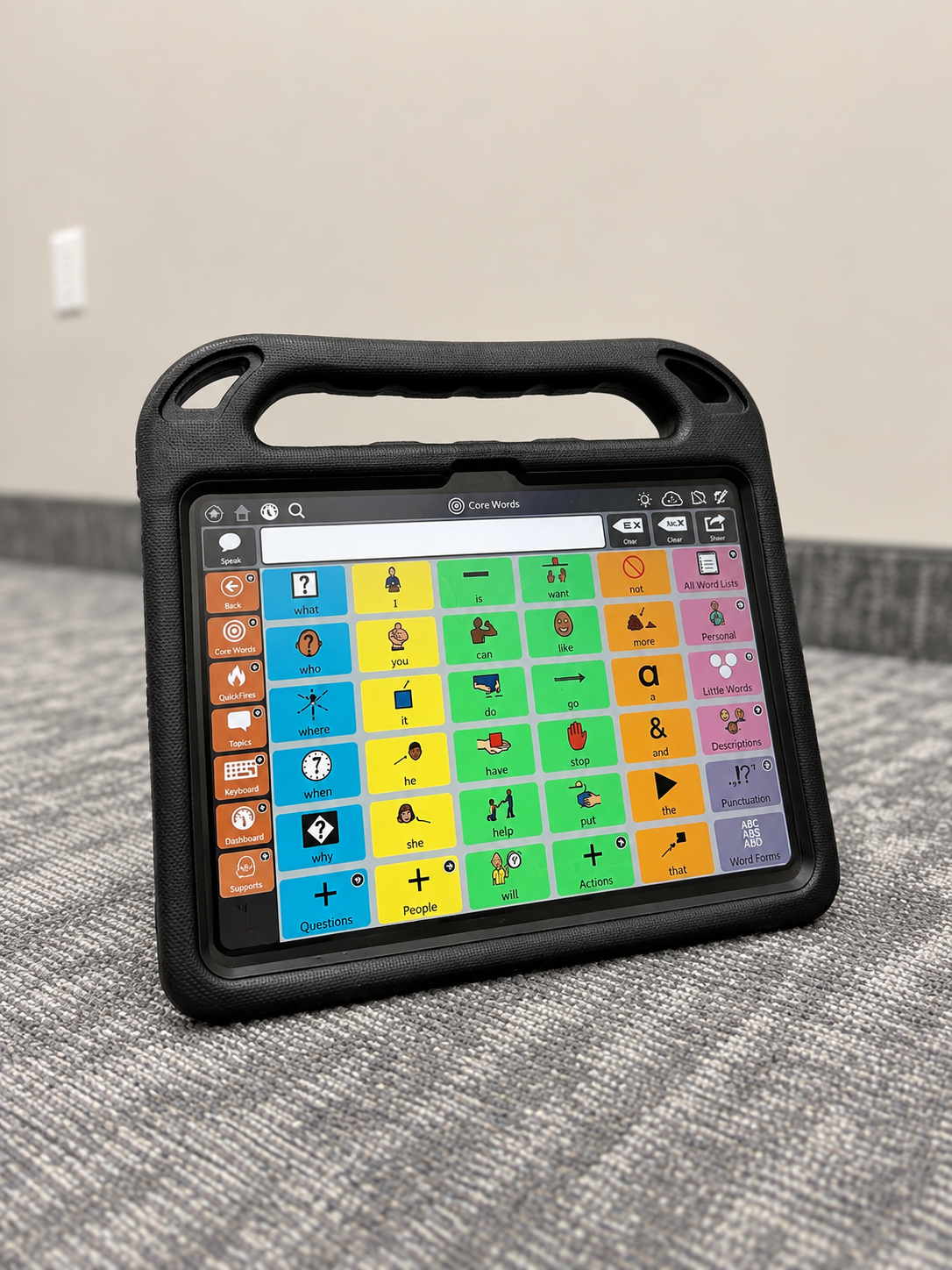 AAC communication device used during speech therapy at Texas Talkers