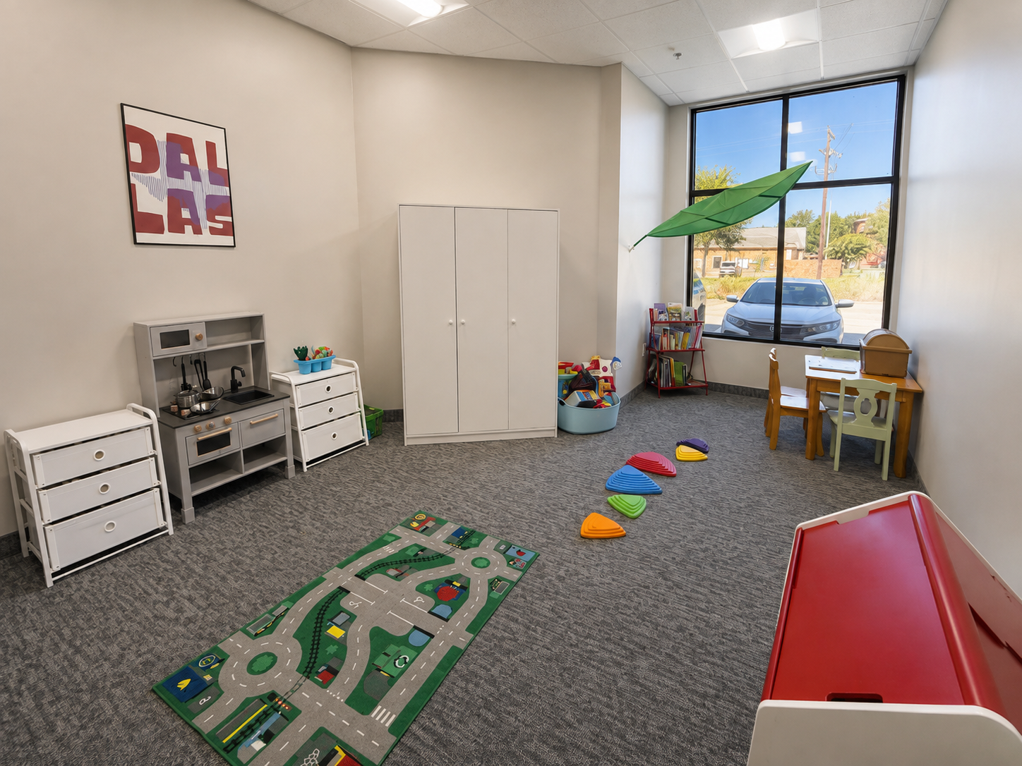 Wide view of the Texas Talkers pediatric playroom